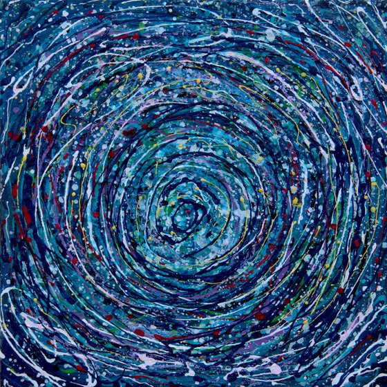 Abstract Star Trails Pollock Inspired Painting on Canvas - 12 "X 12" X 0.5"