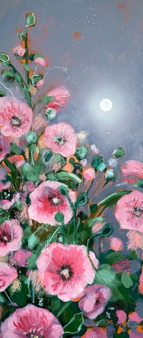 Hollyhocks Under The Moon by Jennifer Taylor