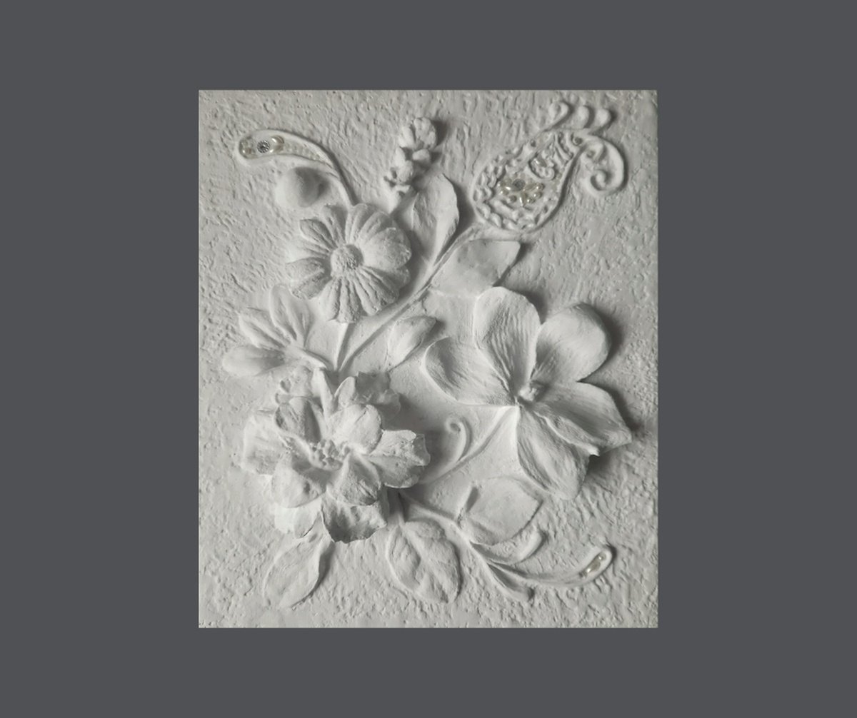 sculptural wall art Flowers with Pearls by Tatyana Mironova