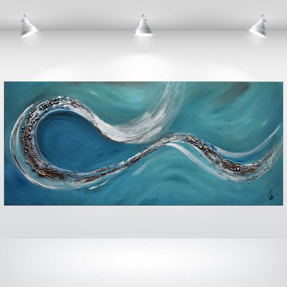 Surfers Paradise  - abstract acrylic painting canvas wall art blue gold metallic modern art