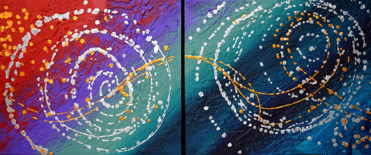 Expressive Abstract Painting By Stuart Wright, 40 X 16", Colorful Painting Cosmic, Original Artwork