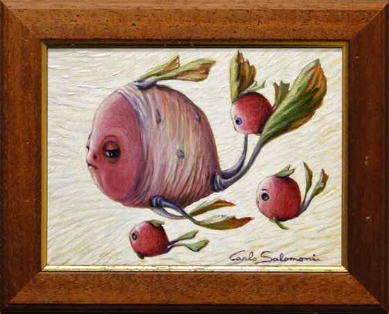 THE TURNIP FISH AND THE RADISHES - ( framed )