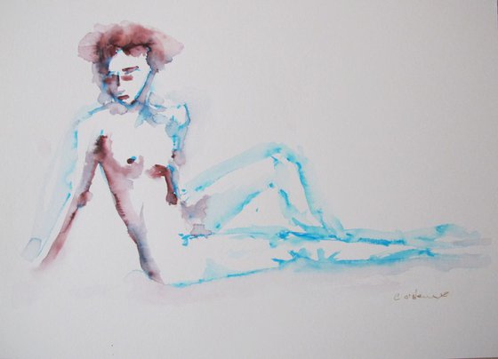 Female nude blue line