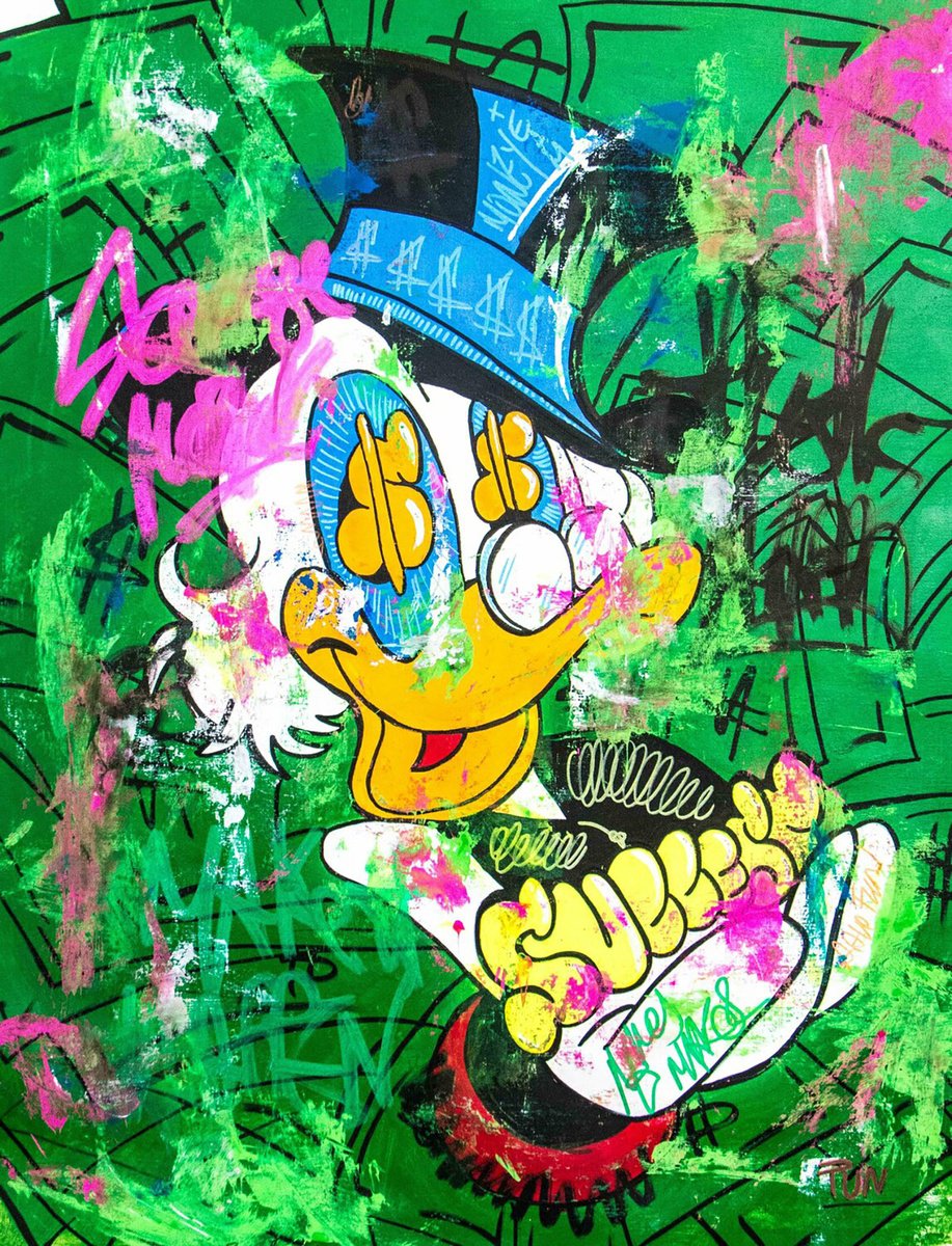 Urban And Pop Acrylic Painting , Scrooge Mc Duck Money Background By Carlos Pun Art, 28 X 35, Artwork For Sale On Artfinder