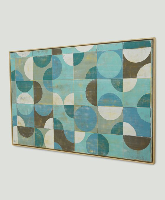 Traffic Square Blue - Incl Frame - Vintage Style Painting - 145x95 cm - 34S