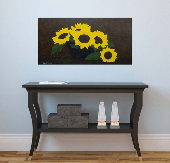 Summer Kiss - large still life sunflower painting, home office decor