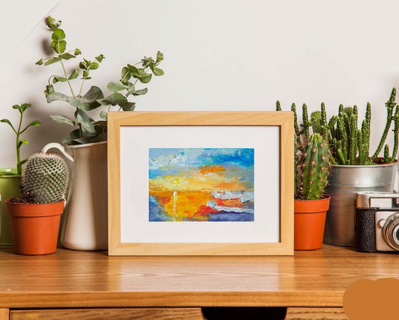 Abstract Seascape Original Art Sunset Oil Painting Coastal Artwork Small Wall Art