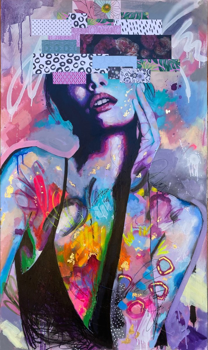 Expressive Portrait Painting By Bold Ro, 28 X 47, Inner World, Original Artwork