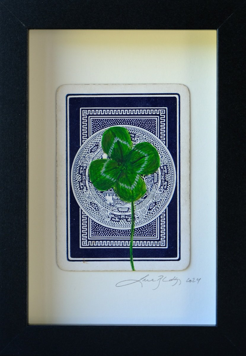 Photorealistic Botanical Collage By Lene Bladbjerg, 5 X 7", Fourleaves Clover, Original Artwork