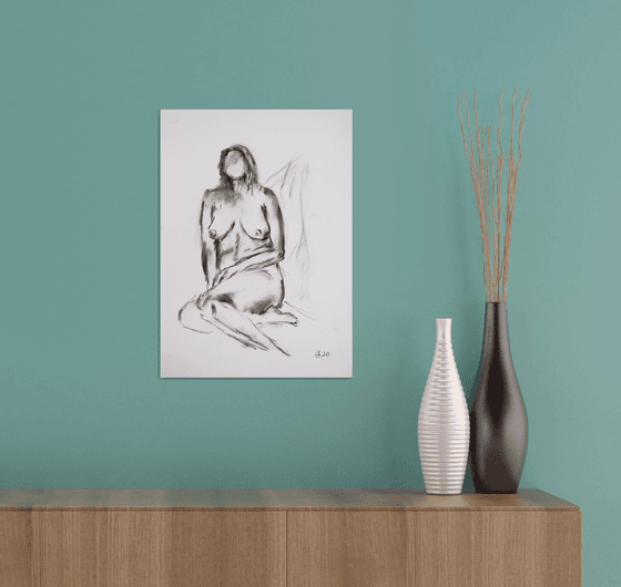 Nude in charcoal. 35. Black and white minimalistic female girl beauty body positive