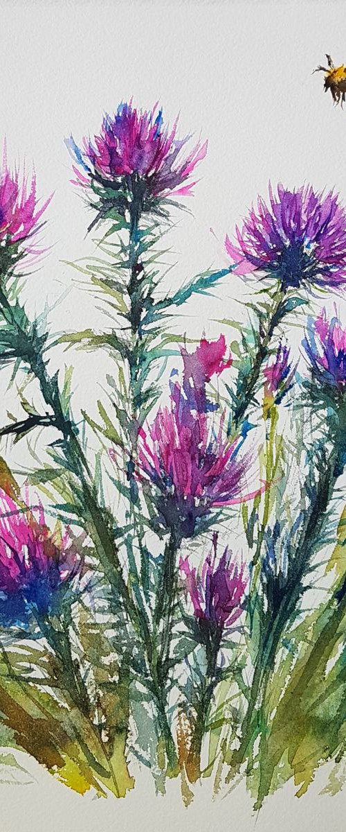 Thistles and bumble bees by Silvia Flores Vitiello