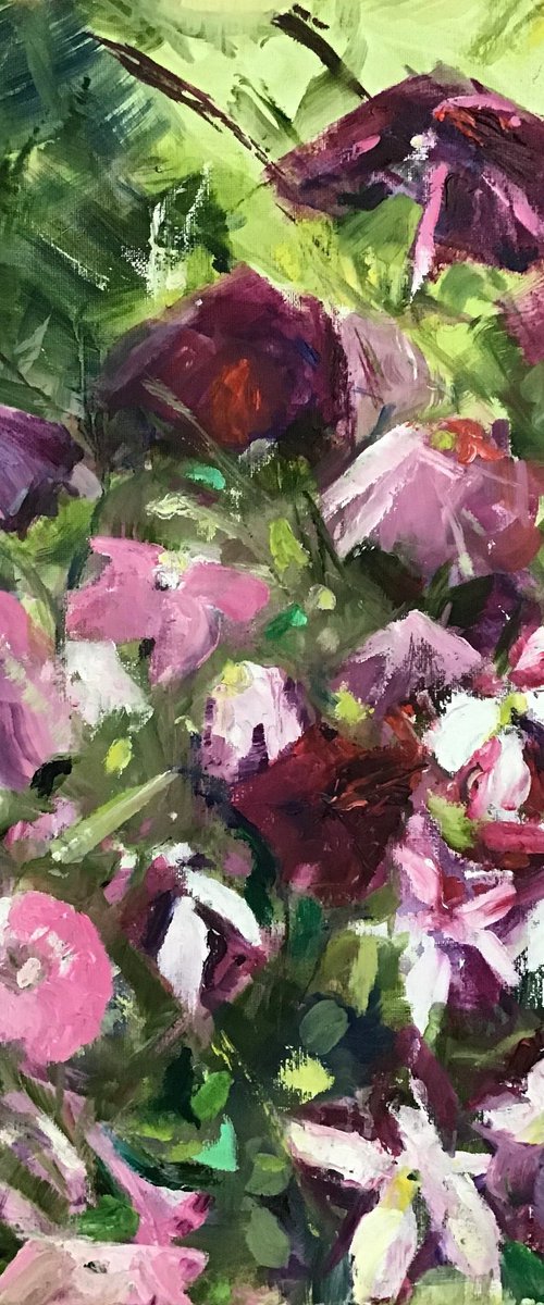 Petunias in the Rain by Sandra Haney