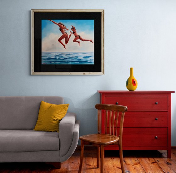 Swimmers - Women Dive in Sea Water Summer Vibes Painting