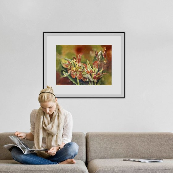Parrot tulips with red