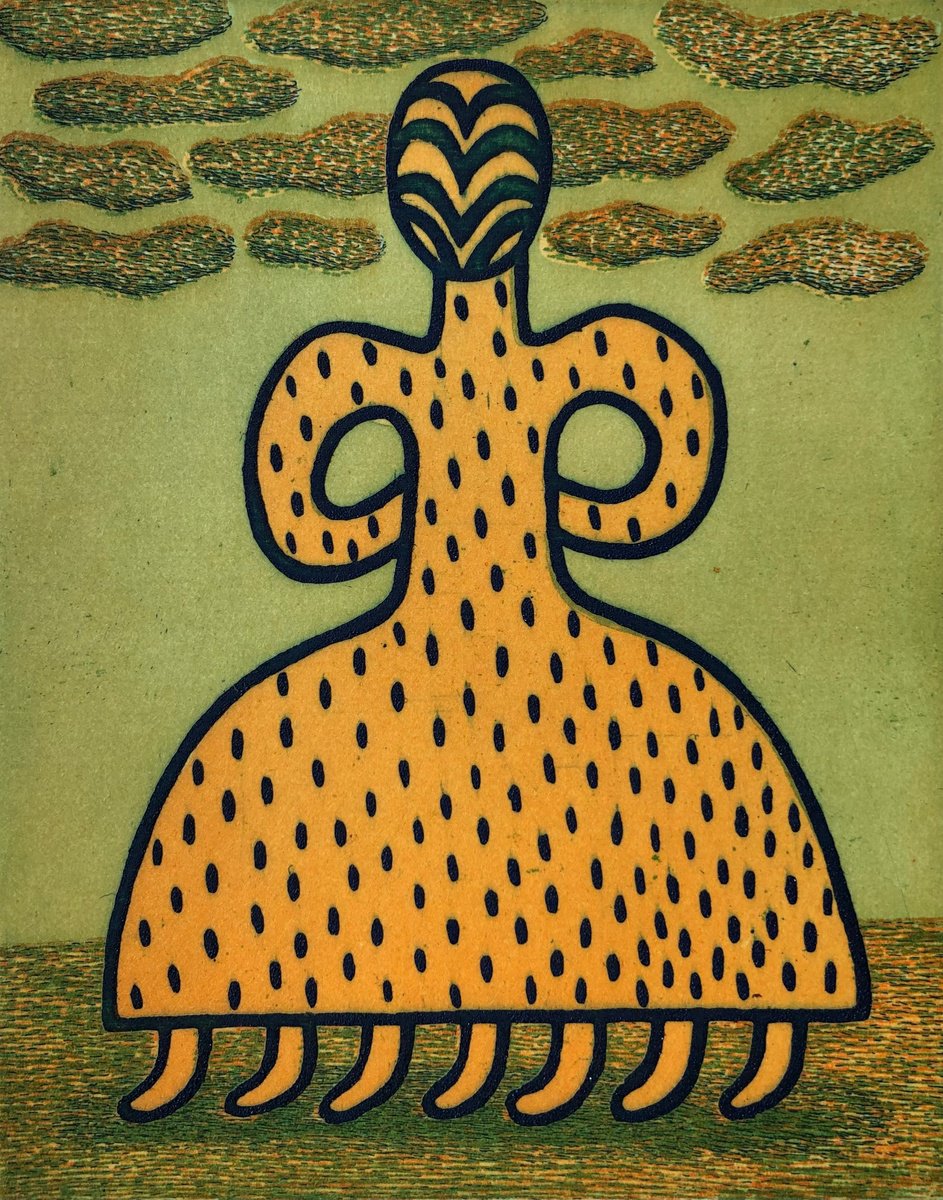 Graphic Portrait Etchings & Engravings By Katya Timoshenko, 8 X 10", Orange Dress, Original Artwork