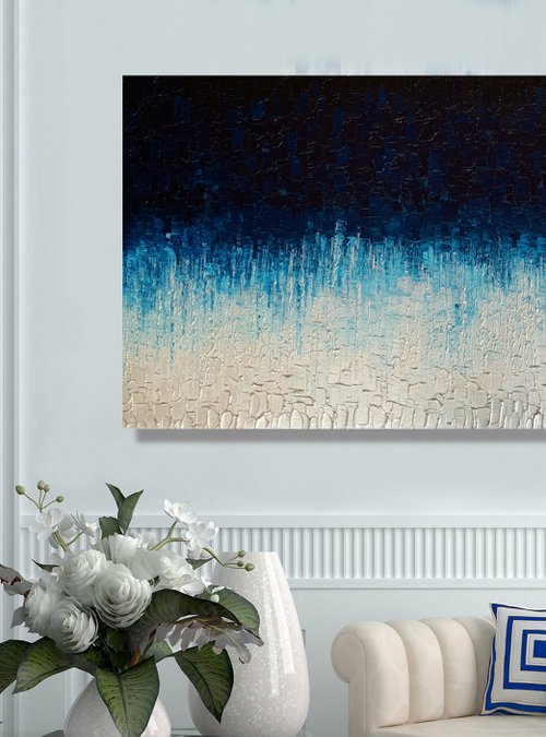 Cascade of Blue - LARGE,  TEXTURED, PALETTE KNIFE ABSTRACT ART – EXPRESSIONS OF ENERGY AND LIGHT. READY TO HANG! by Julijana Ravbar