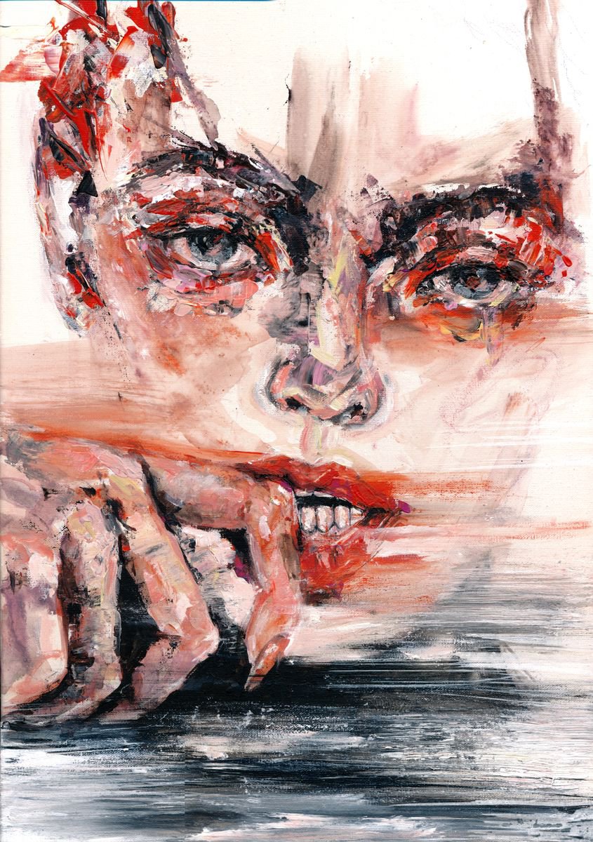 Expressive Portrait Acrylic Painting By Doriana Popa, 10 X 14, Hers Ii, Original Artwork