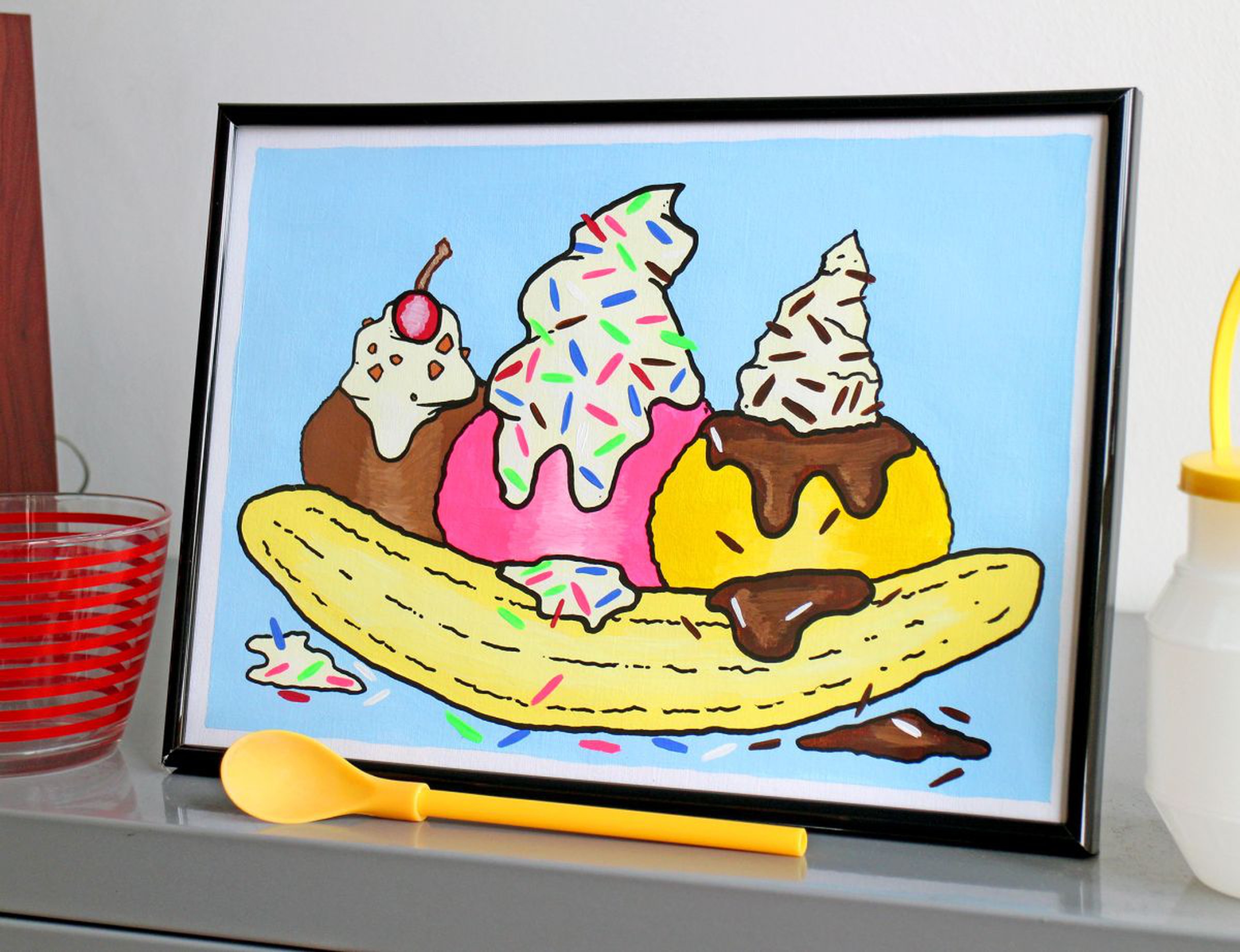 Banana Split Dessert Pop Art Painting On A4 Pape Artfinder