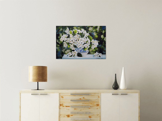 Apple Blossoms in a Vase, Spring Garden Scenery