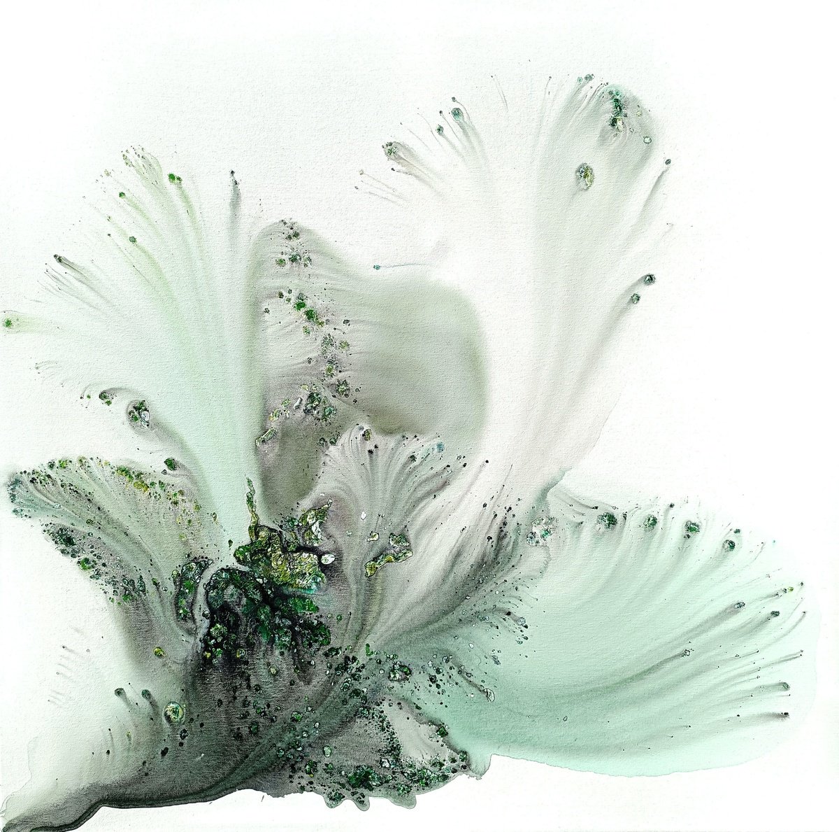 Abstract Botanical Acrylic Painting By Muriel Napoli, 39 X 39", Nature 350, Original Artwork