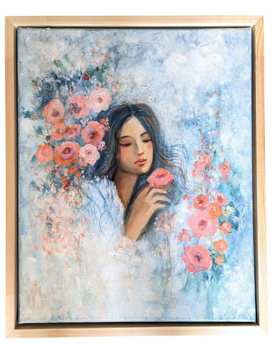Illustrative Acrylic Painting , A Floral Daydream By Loetitia Pillault, 17 X 21, Artwork For Sale On Artfinder