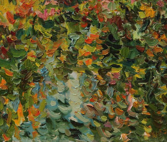 AUTUMN IN MOSCOW - landscape, original oil painting, nature green trees and plants