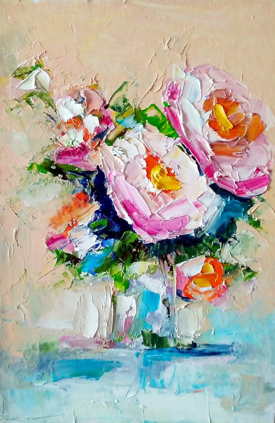 Floral Rose Painting Original Art Small Oil Artwork Flower Wall Art Mini Oil Painting