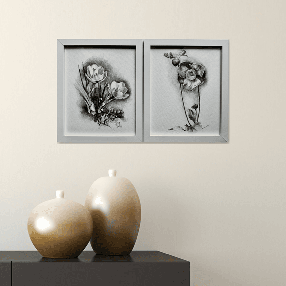 Floral fragments of spring drawing