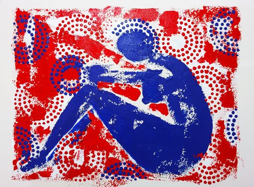Nude Thinker - Blue and Red Abstract by Cristina Stefan
