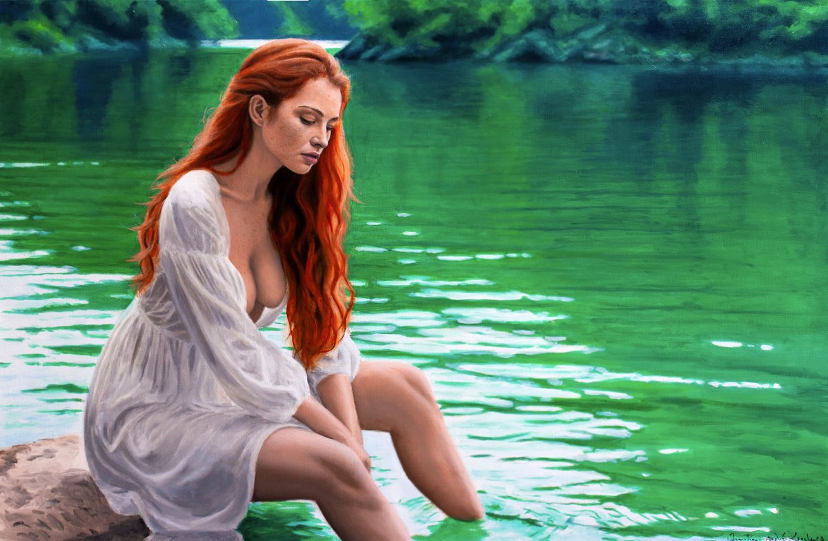 Photorealistic Portrait Oil Painting By Jean-Pierre Andre Leclercq, 36 X 24, Les Pieds Dans L