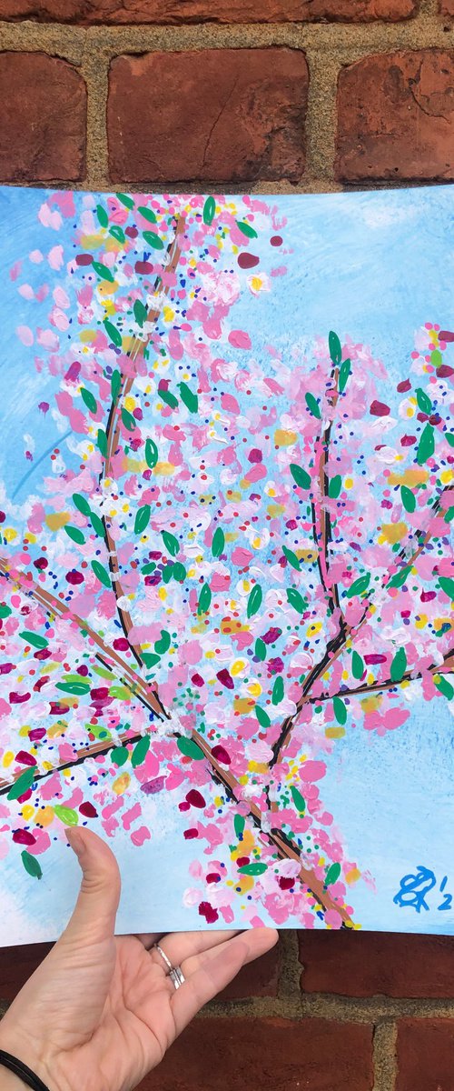 Cherry Blossoms 1 - abstract pink flowers by Elena Renaudiere