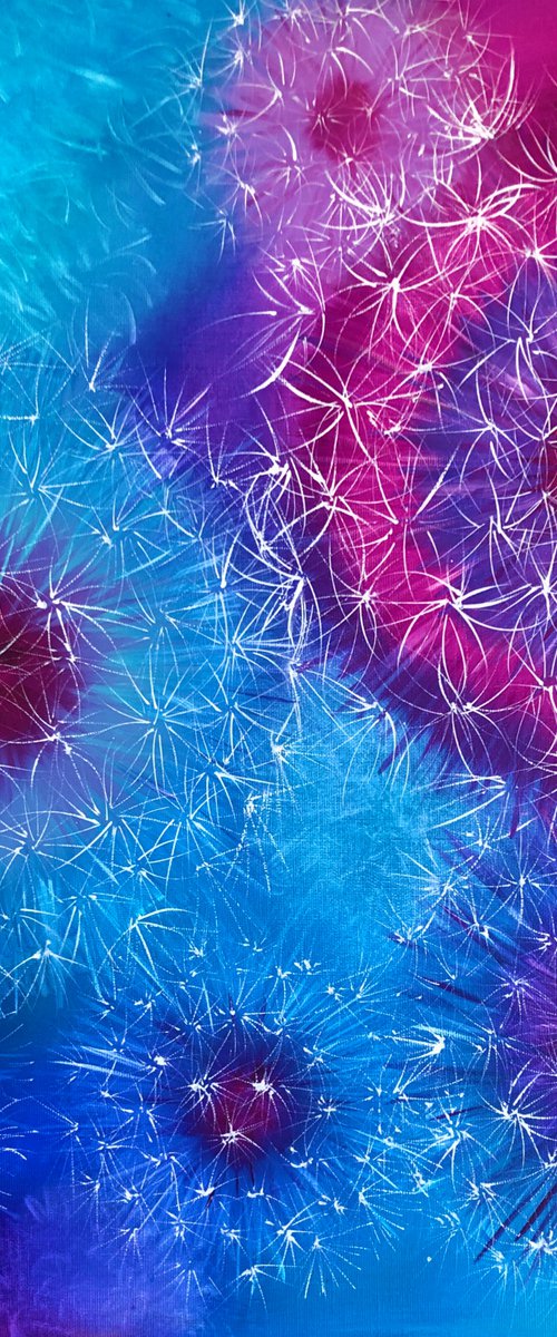 BLUE SPACE - Dandelions. Abstraction. Botanical. Pink. Indigo. Umbrella dandelions. Openwork. Macro flowers. Ultramarine. by Marina Skromova