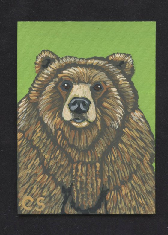 ACEO ATC Original Miniature Painting Brown Bear Wildlife Art-Carla Smale