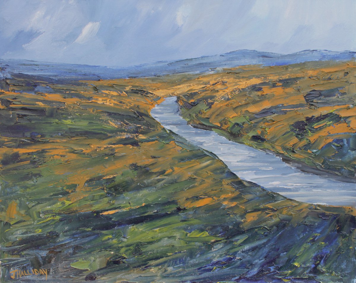 Impressionistic Landscape Oil Painting By John Halliday, 20 X 16, Wetland Stream, Ireland, Original Artwork