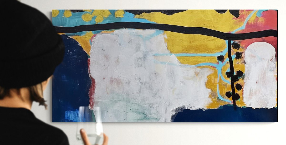 Abstract Acrylic Painting By V+V Kniazievi, 51 X 28", Golden Artery #2, Original Artwork