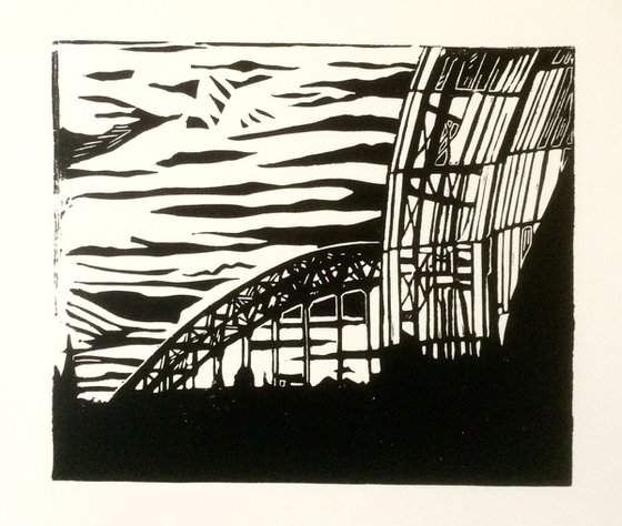 'Silhouetted Tyne Bridge and Sage'