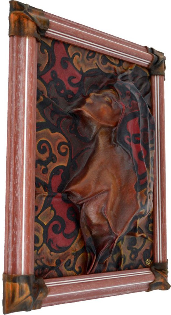 Nude women with the floral pattern - Leather art sculpture picture - Great for gift