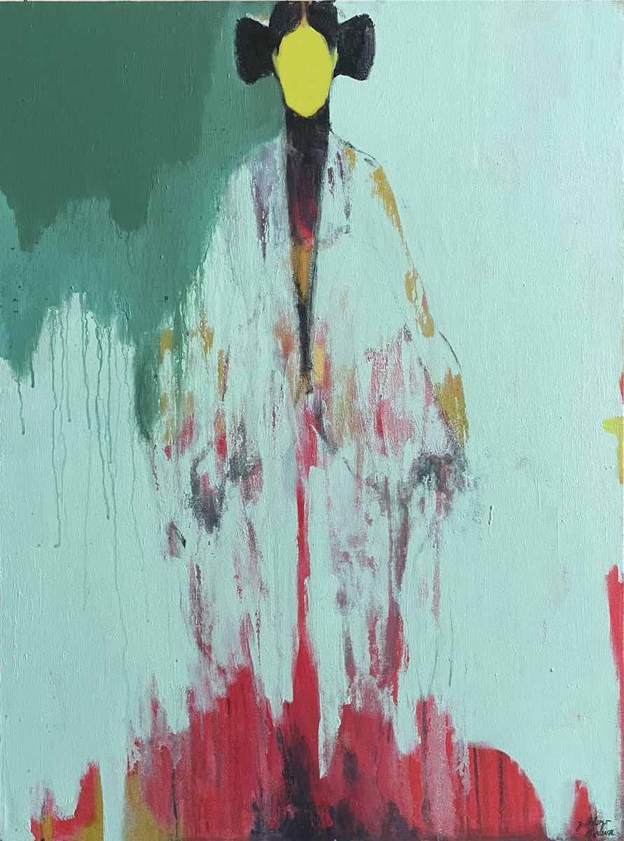 Abstract Portrait Painting By Gela Mikava, 24 X 31, The Alienation Series, Original Artwork