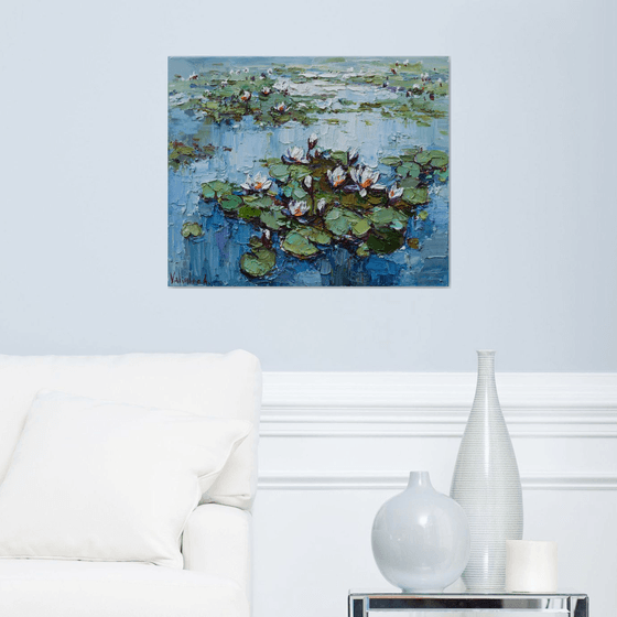 Water Lilies -Pond flowers  Impasto Original Oil painting