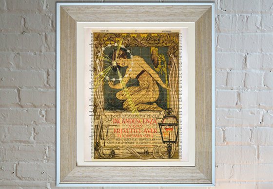 Society For Gas Illumination - Collage Art Print on Large Real English Dictionary Vintage Book Page