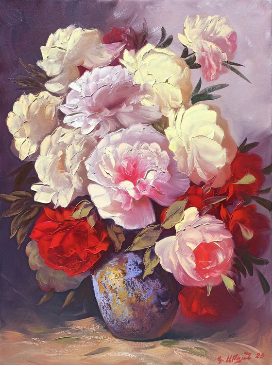 Peonies  (60x80cm, oil painting, palette knife)