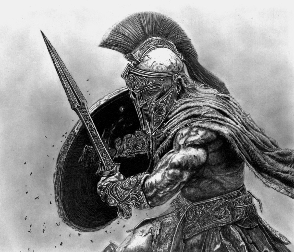 Photorealistic Pencil Drawing , Gladiator By Paul Stowe, 17 X 15, Artwork For Sale On Artfinder