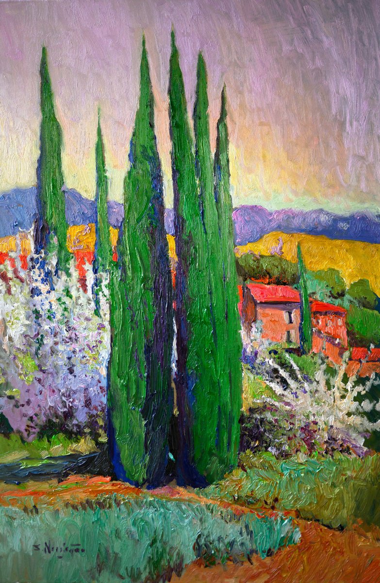 Cypress Trees In The Morning By Suren Nersisyan, 24 X 36, Artwork For Sale On Artfinder