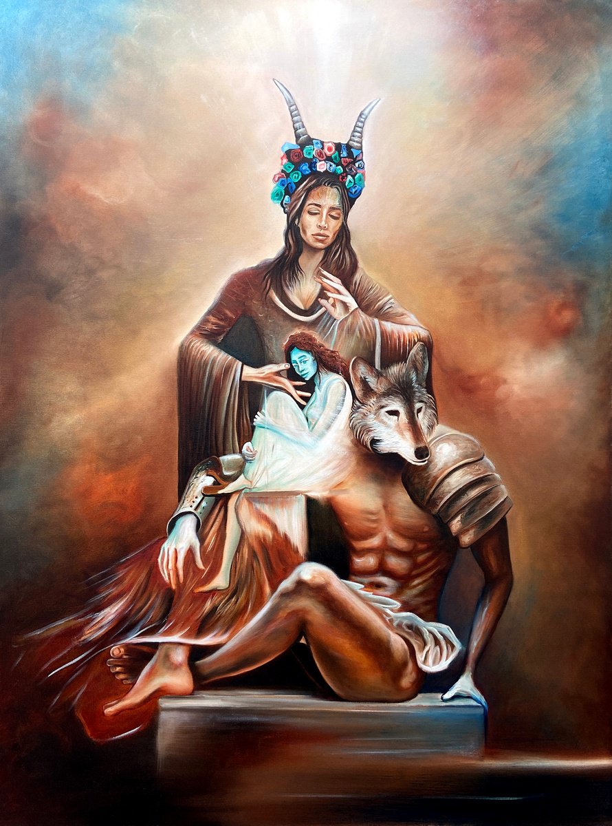 Surrealistic Portrait Oil Painting By Paul Kingsley Squire, 36 X 48", Casting The Spell, Original Artwork