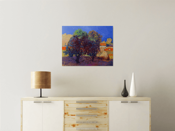 Landscape with haystack, Early evening