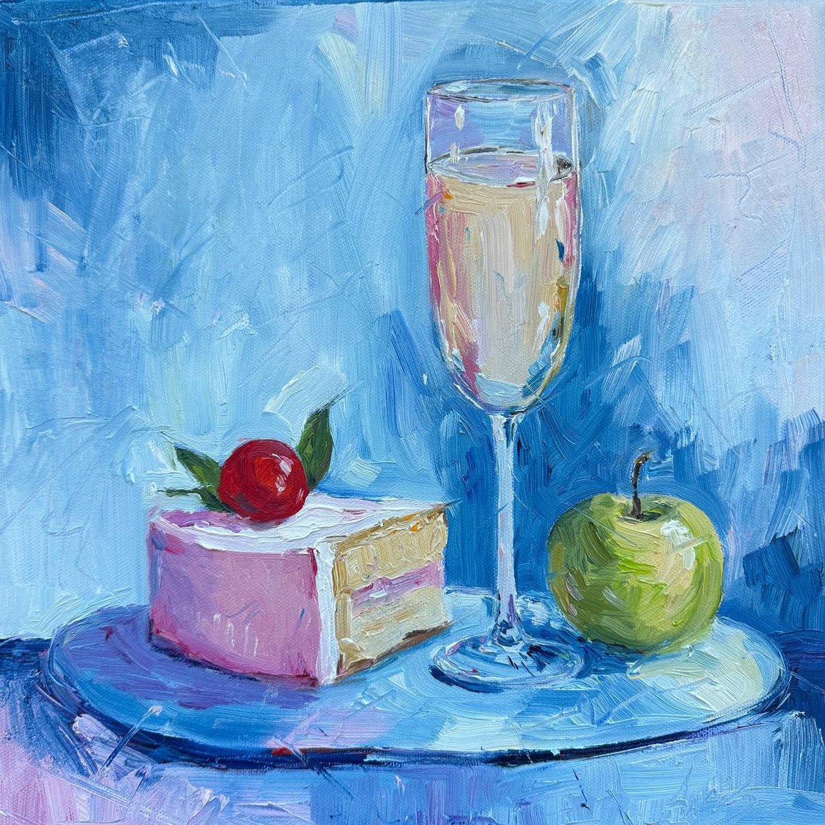 Impressionistic Still Life Oil Painting By Irina Anis, 12 X 12, Sweet Food Moment 2, Original Artwork