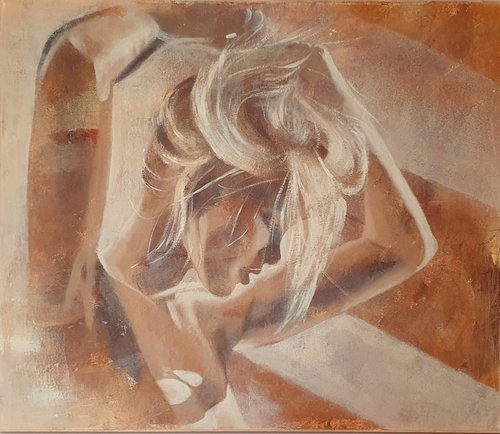 Good morning - beige, naked woman, erotic art, relax, intimate dream, secuction by Olesya Izmaylova
