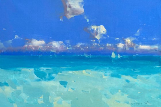 Caribbean Sky, Original oil painting, Handmade artwork, One of a kind