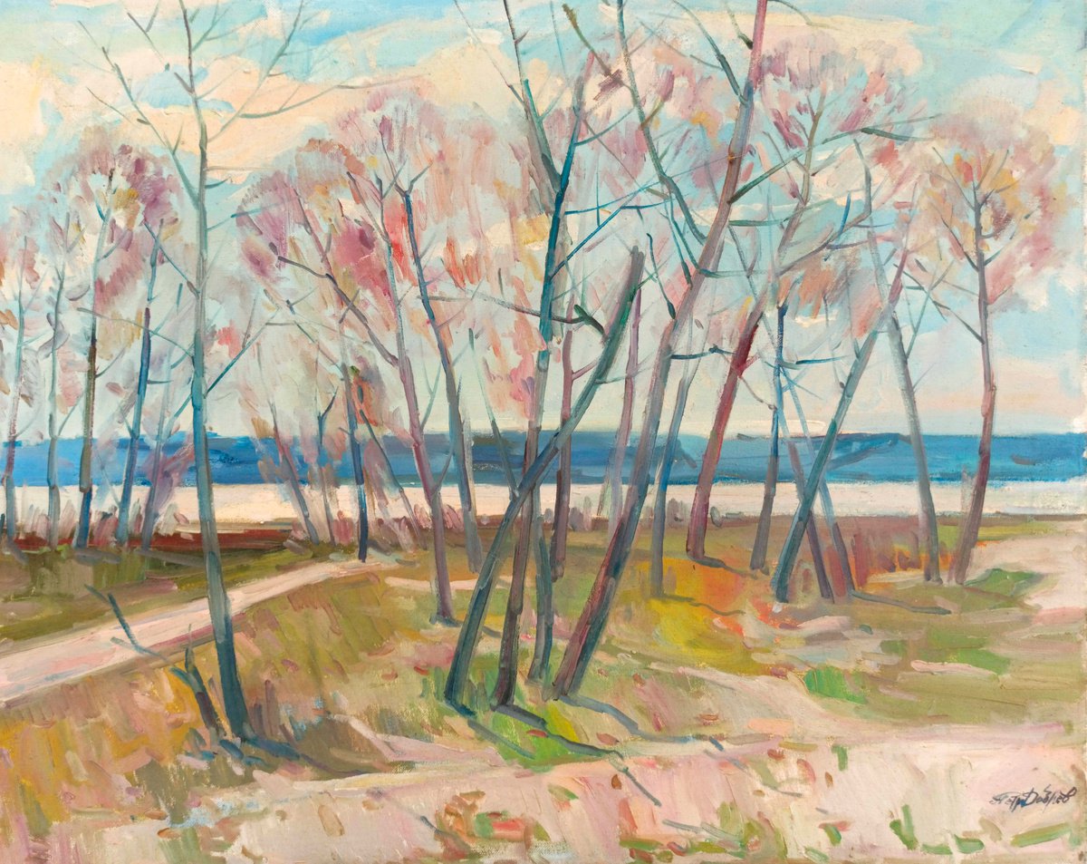 Impressionistic Landscape Oil Painting By Peter Tovpev, 31 X 26", The Last Warm Days, Original Artwork