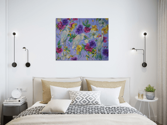 Herons Among Flowers